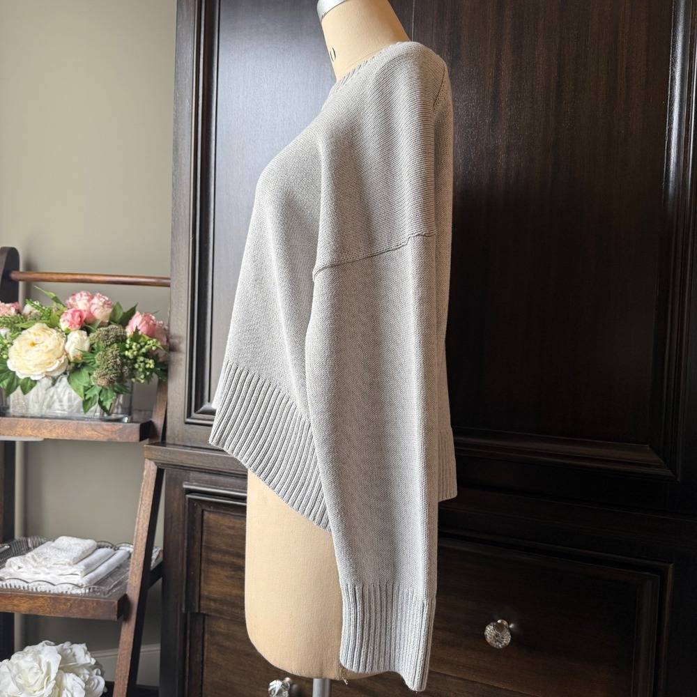 Everlane Crop Sweater Cotton The Boxy Crewneck Ribbed Hem Grey M Minimal - Picture 4 of 15